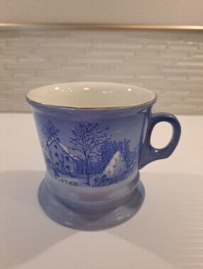 Currier & Ives Blue Porcelain Shaving Mug